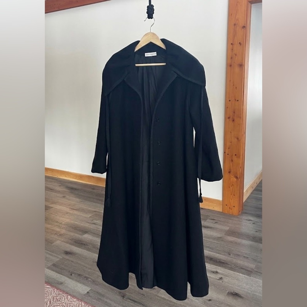 Black, Flared Wool Pea Coat